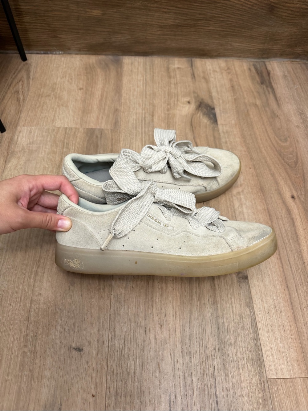 ADIDAS Sleek W Fat Laces 'Beige' Suede Superstar Stan Smith Sz 9.5